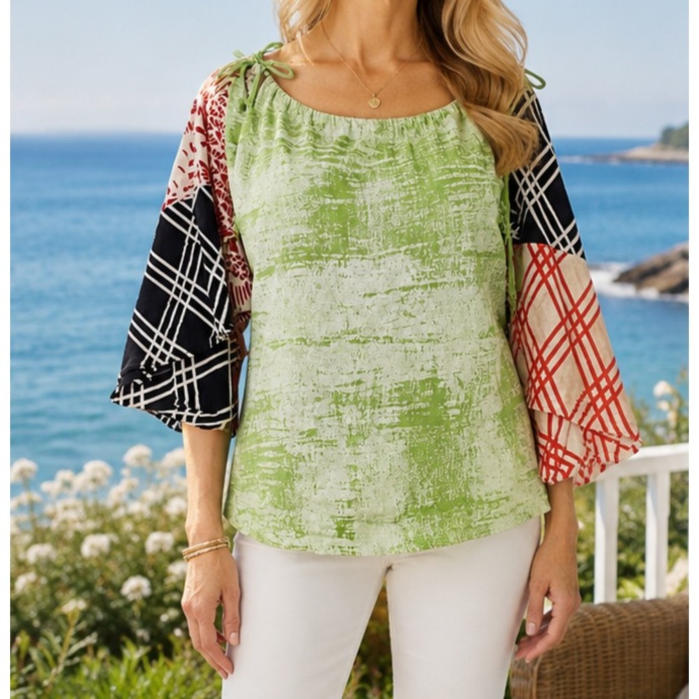 Custo Barcelona Blouse Top Y2K  Avant-garde Tie Neckline Kimono Sleeve Chic Sz 4